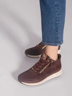 Ara – Schnürstiefelette aus Veloursleder dunkelbraun