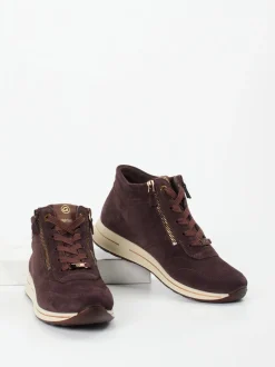 Ara – Schnürstiefelette aus Veloursleder dunkelbraun