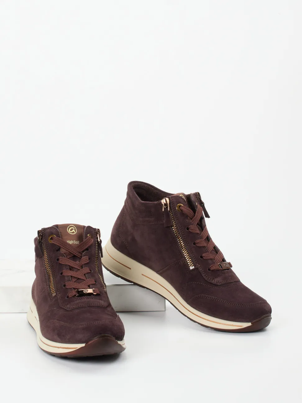 Ara – Schnürstiefelette aus Veloursleder dunkelbraun