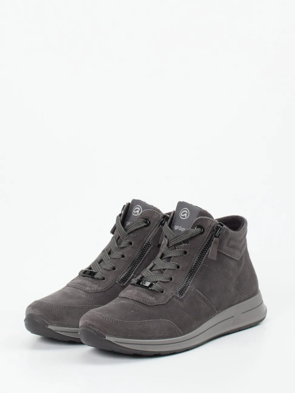 Ara – Schnürstiefelette aus Veloursleder grau