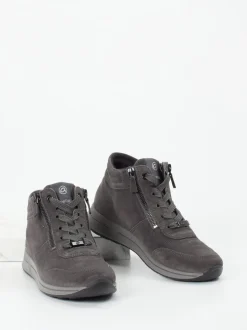 Ara – Schnürstiefelette aus Veloursleder grau