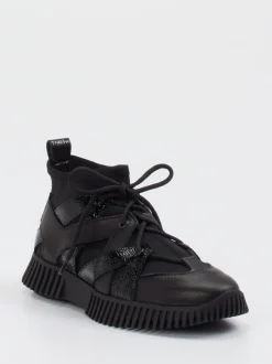 Arche – High-Top Sneaker aus Kalb- und Lackleder schwarz