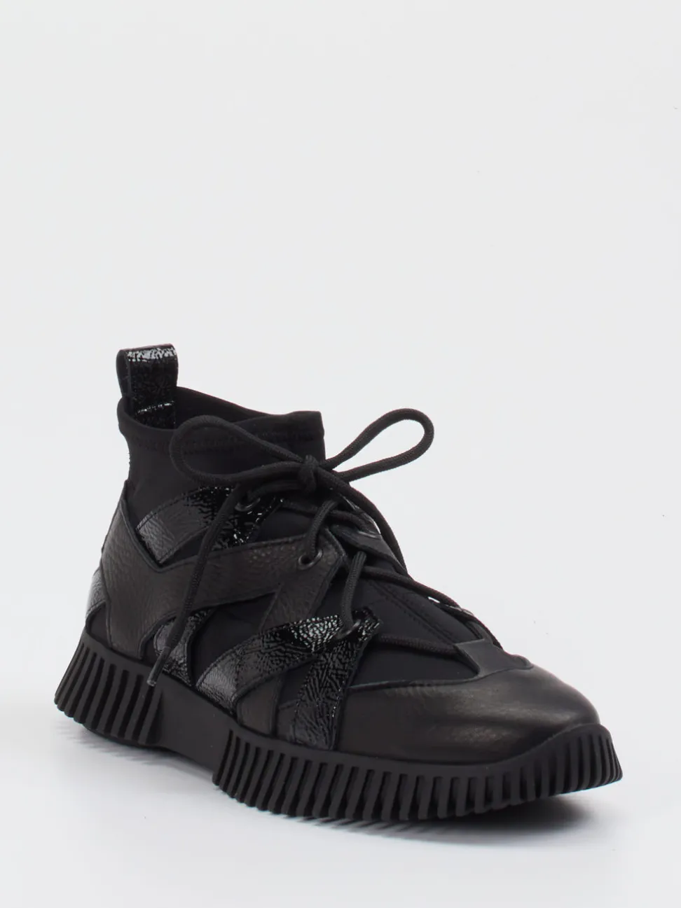 Arche – High-Top Sneaker aus Kalb- und Lackleder schwarz