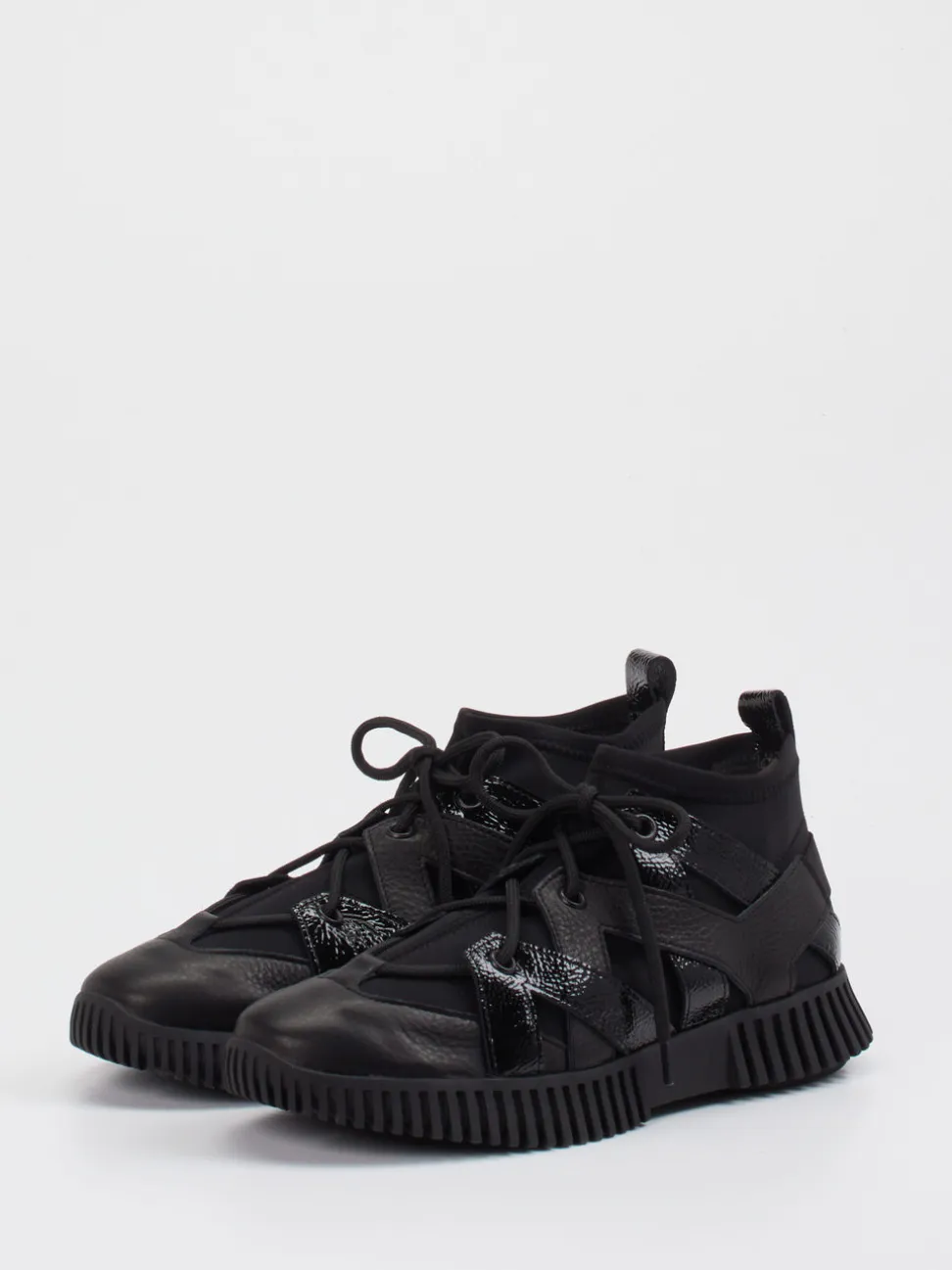 Arche – High-Top Sneaker aus Kalb- und Lackleder schwarz