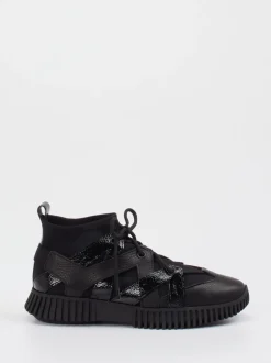 Arche – High-Top Sneaker aus Kalb- und Lackleder schwarz