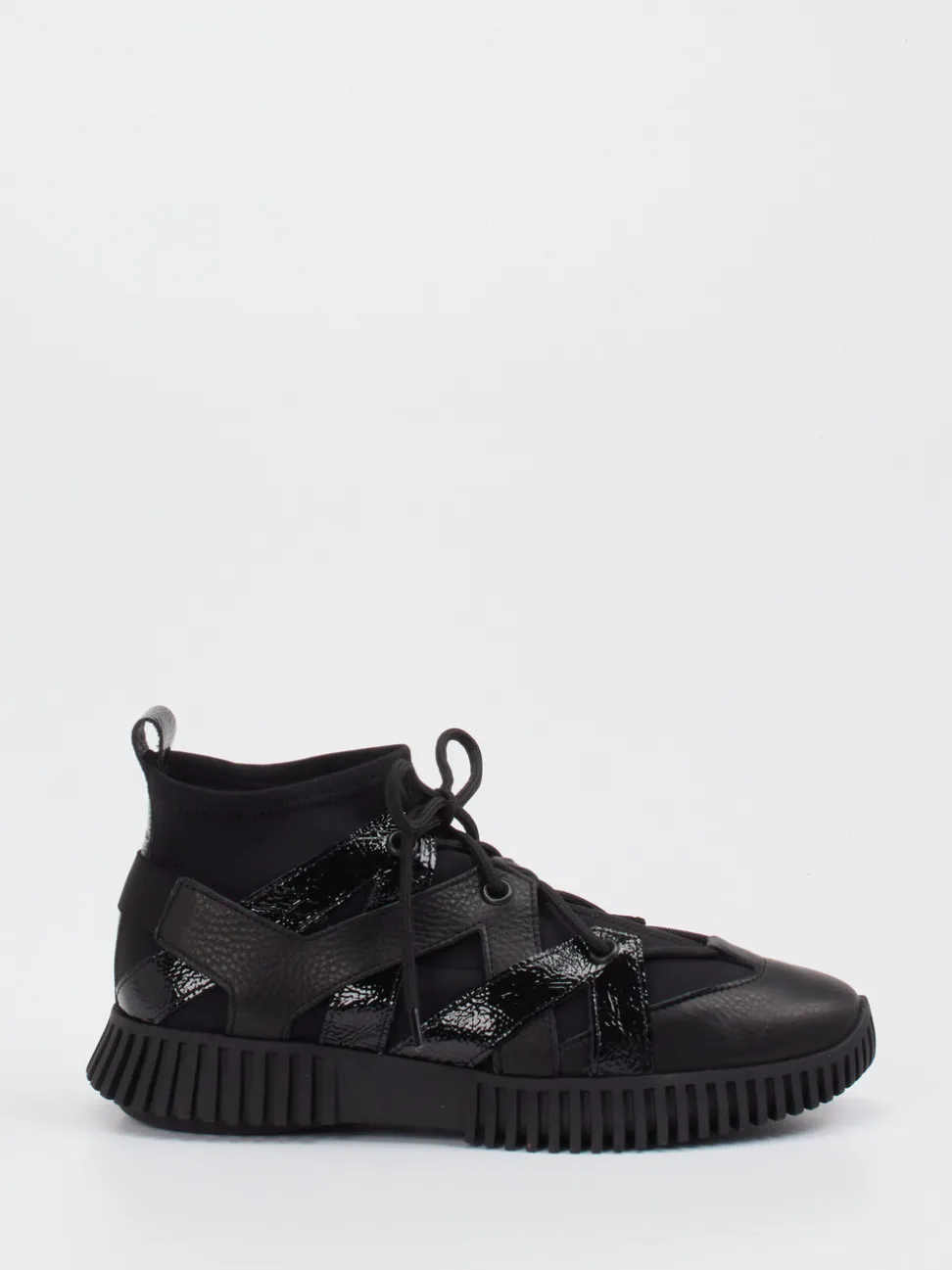 Arche – High-Top Sneaker aus Kalb- und Lackleder schwarz