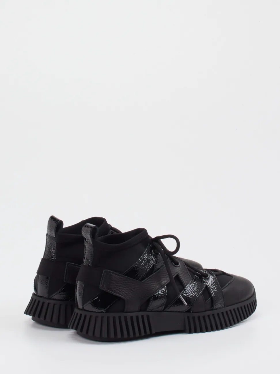 Arche – High-Top Sneaker aus Kalb- und Lackleder schwarz