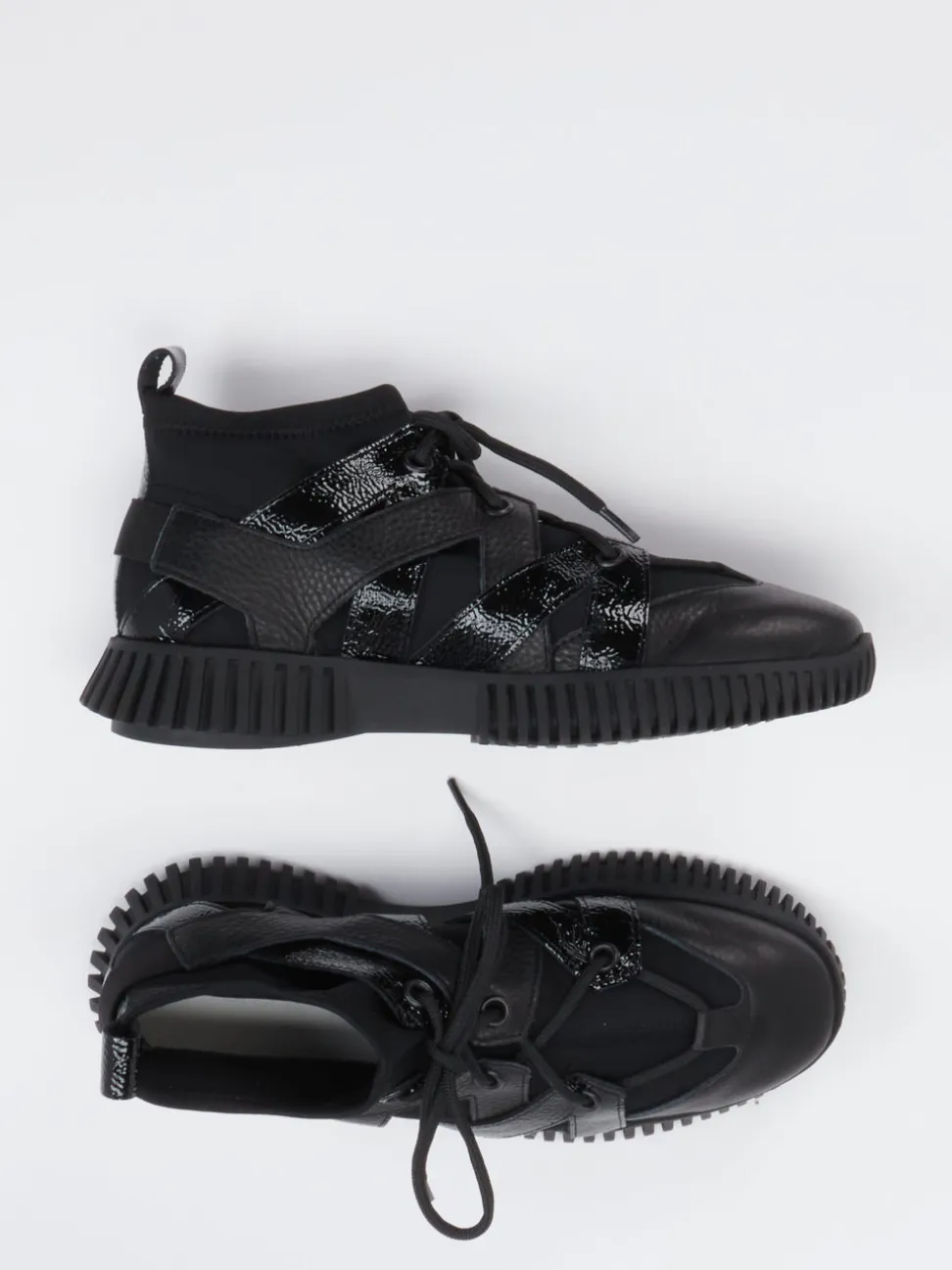 Arche – High-Top Sneaker aus Kalb- und Lackleder schwarz