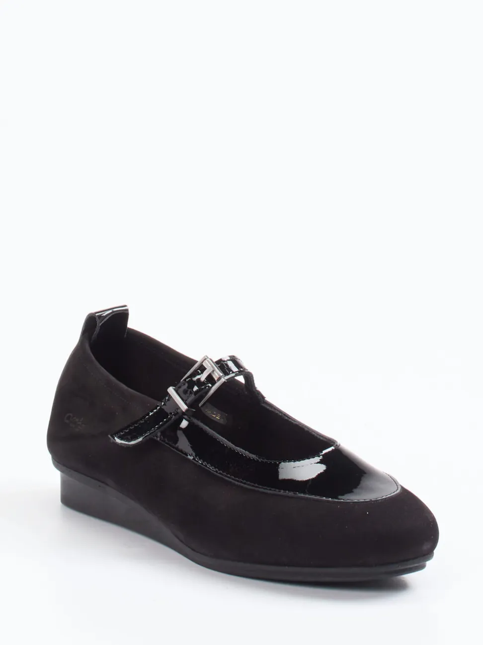 Arche – Spangenpumps aus Lackleder und Veloursleder Schwarz