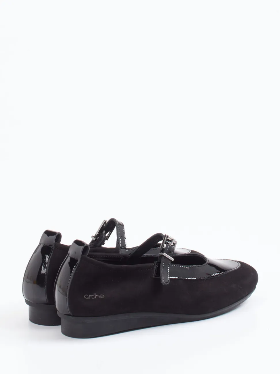 Arche – Spangenpumps aus Lackleder und Veloursleder Schwarz