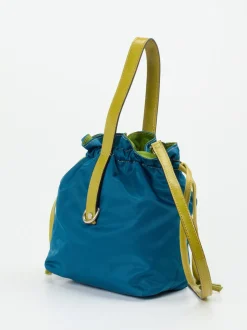 AU 79 – Beuteltasche aus Textil und Leder petrolblau