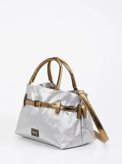 AU 79 – Handtasche aus Leinen und Kalbleder Silber