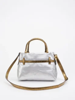 AU 79 – Handtasche aus Leinen und Kalbleder Silber