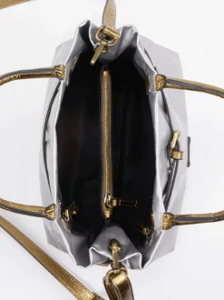 AU 79 – Handtasche aus Leinen und Kalbleder Silber
