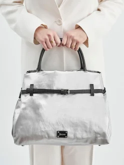 AU 79 – Shopper Bag aus Leinen-Kunstleder Silber