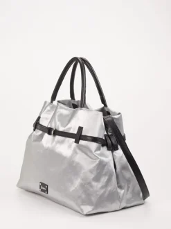 AU 79 – Shopper Bag aus Leinen-Kunstleder Silber