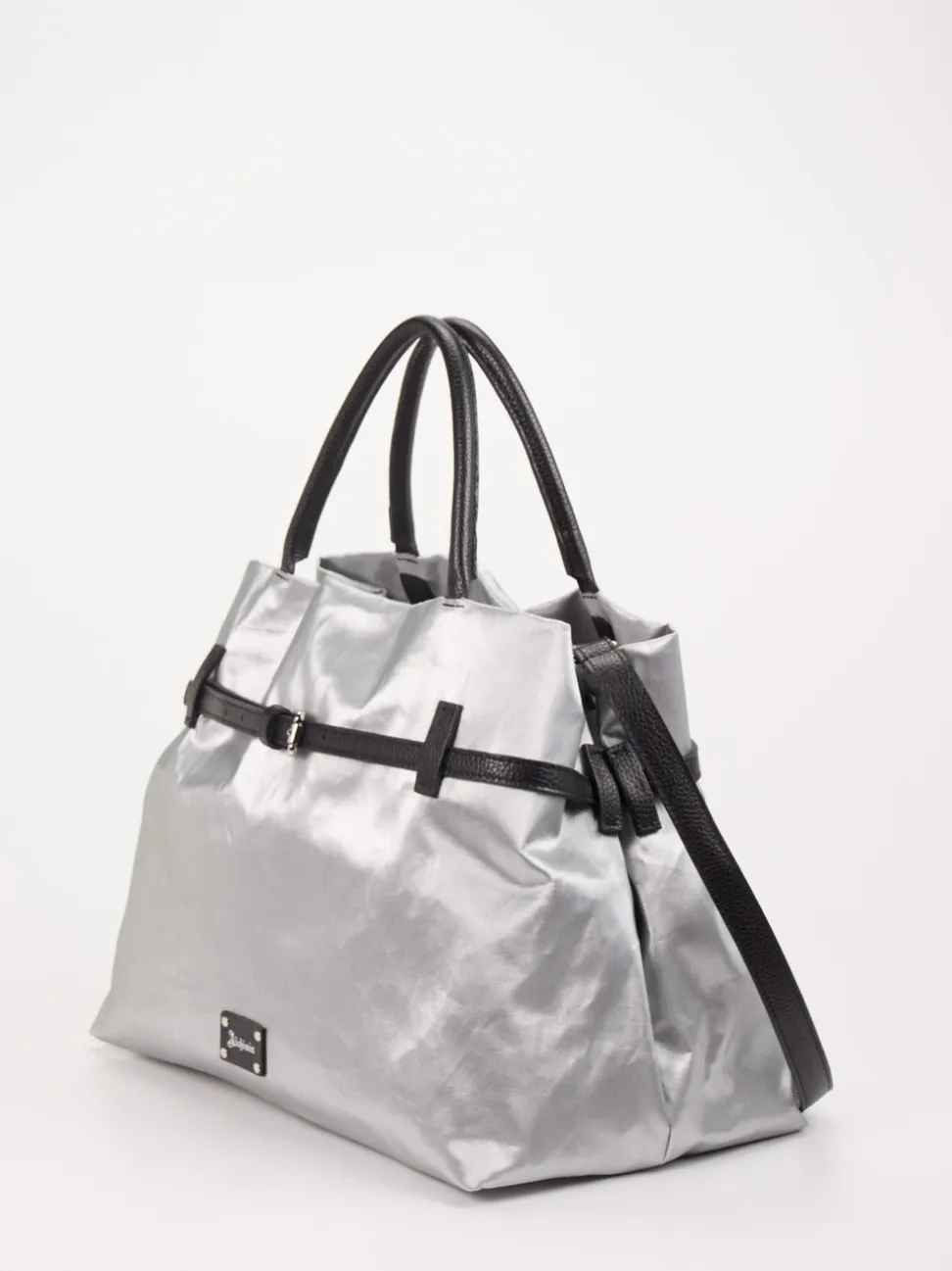AU 79 – Shopper Bag aus Leinen-Kunstleder Silber