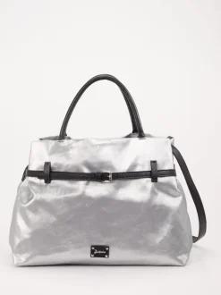 AU 79 – Shopper Bag aus Leinen-Kunstleder Silber
