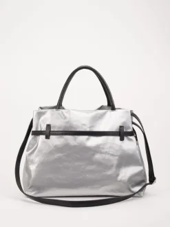 AU 79 – Shopper Bag aus Leinen-Kunstleder Silber