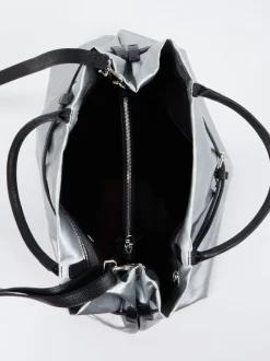 AU 79 – Shopper Bag aus Leinen-Kunstleder Silber