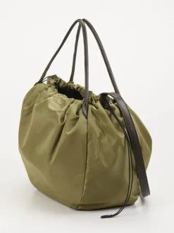 AU 79 – Shopper Bag aus Nylon und Kalbleder olivgrün