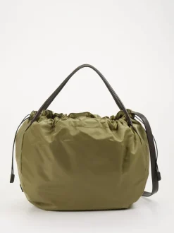AU 79 – Shopper Bag aus Nylon und Kalbleder olivgrün