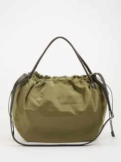 AU 79 – Shopper Bag aus Nylon und Kalbleder olivgrün