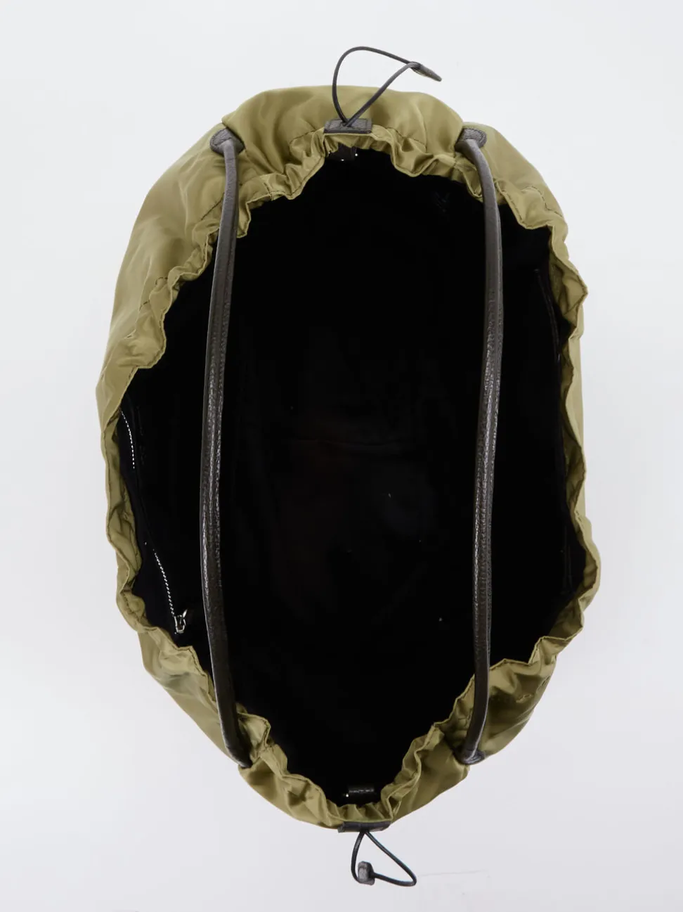 AU 79 – Shopper Bag aus Nylon und Kalbleder olivgrün
