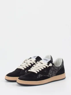 4B12 – Sneaker aus Veloursleder und Glitzertextil Schwarz