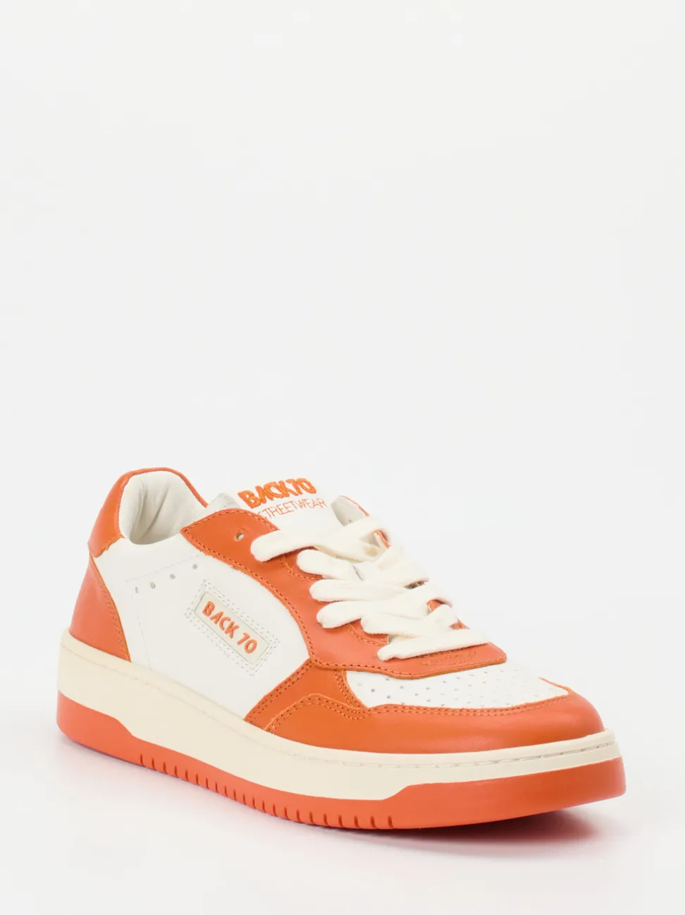 Back 70 – Sneaker aus Glattleder Orangerot-Weiß