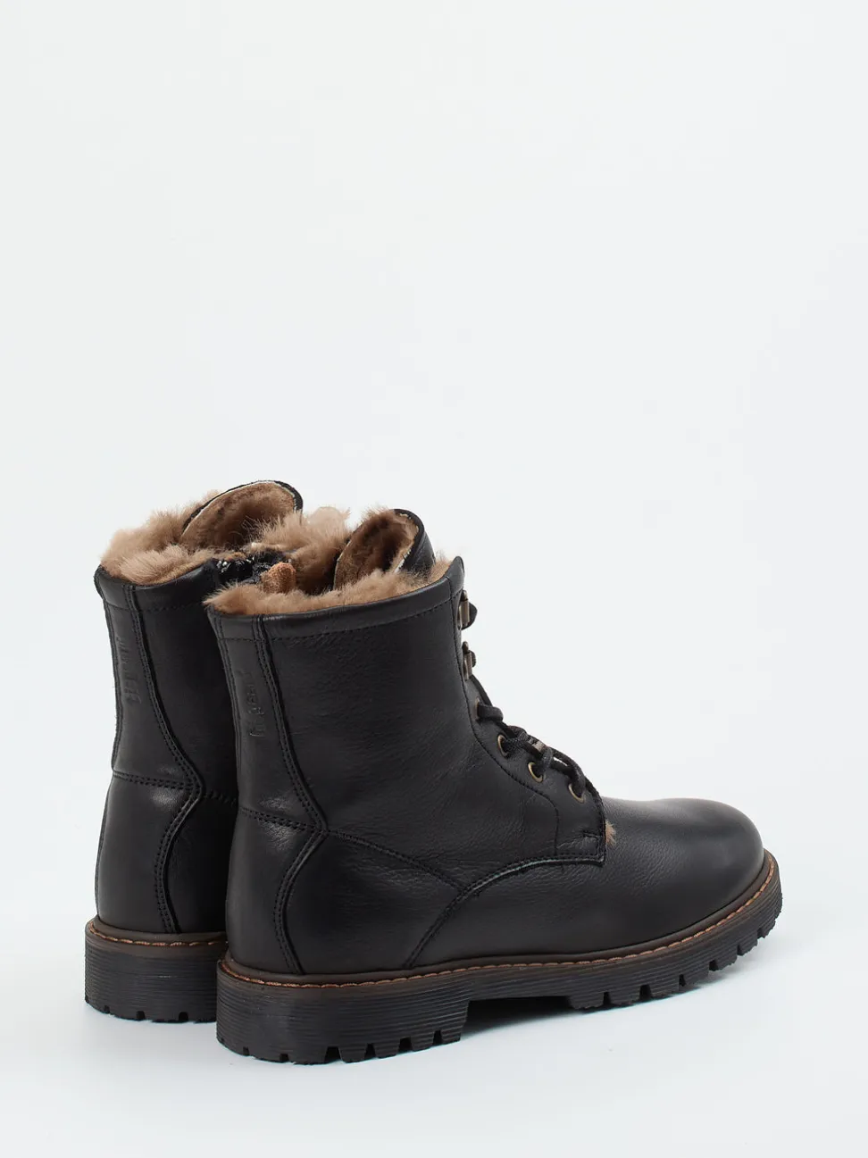 Bisgaard – Schnürboots aus Kalbleder mit Lammfell