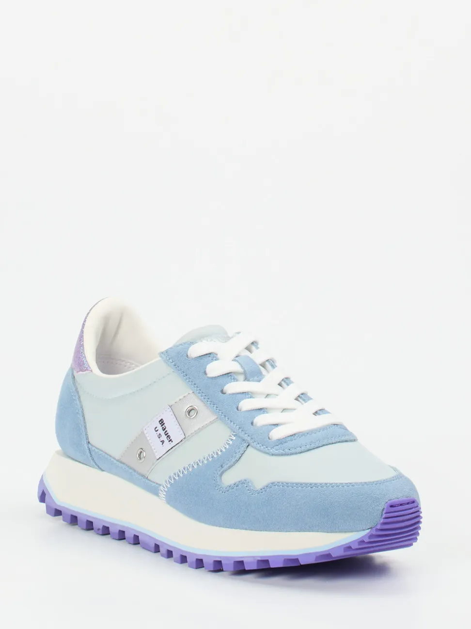 Blauer – Retro-Sneaker aus Veloursleder Pastellblau