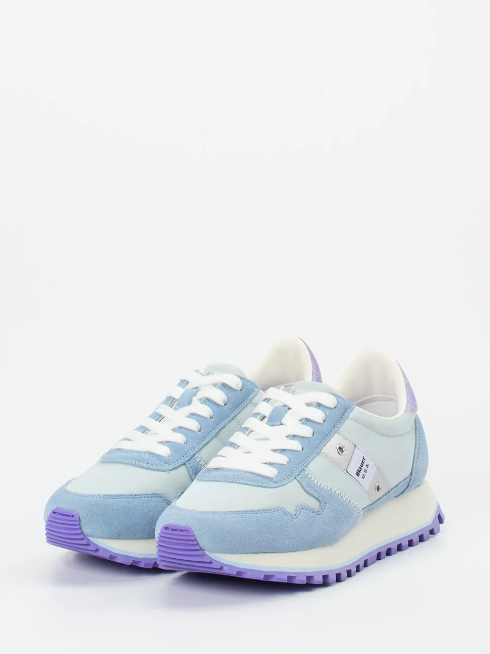 Blauer – Retro-Sneaker aus Veloursleder Pastellblau