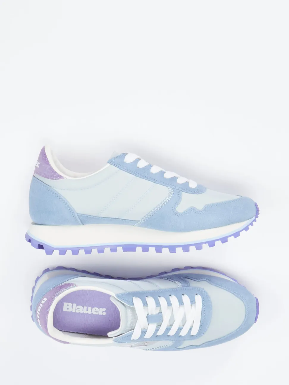 Blauer – Retro-Sneaker aus Veloursleder Pastellblau