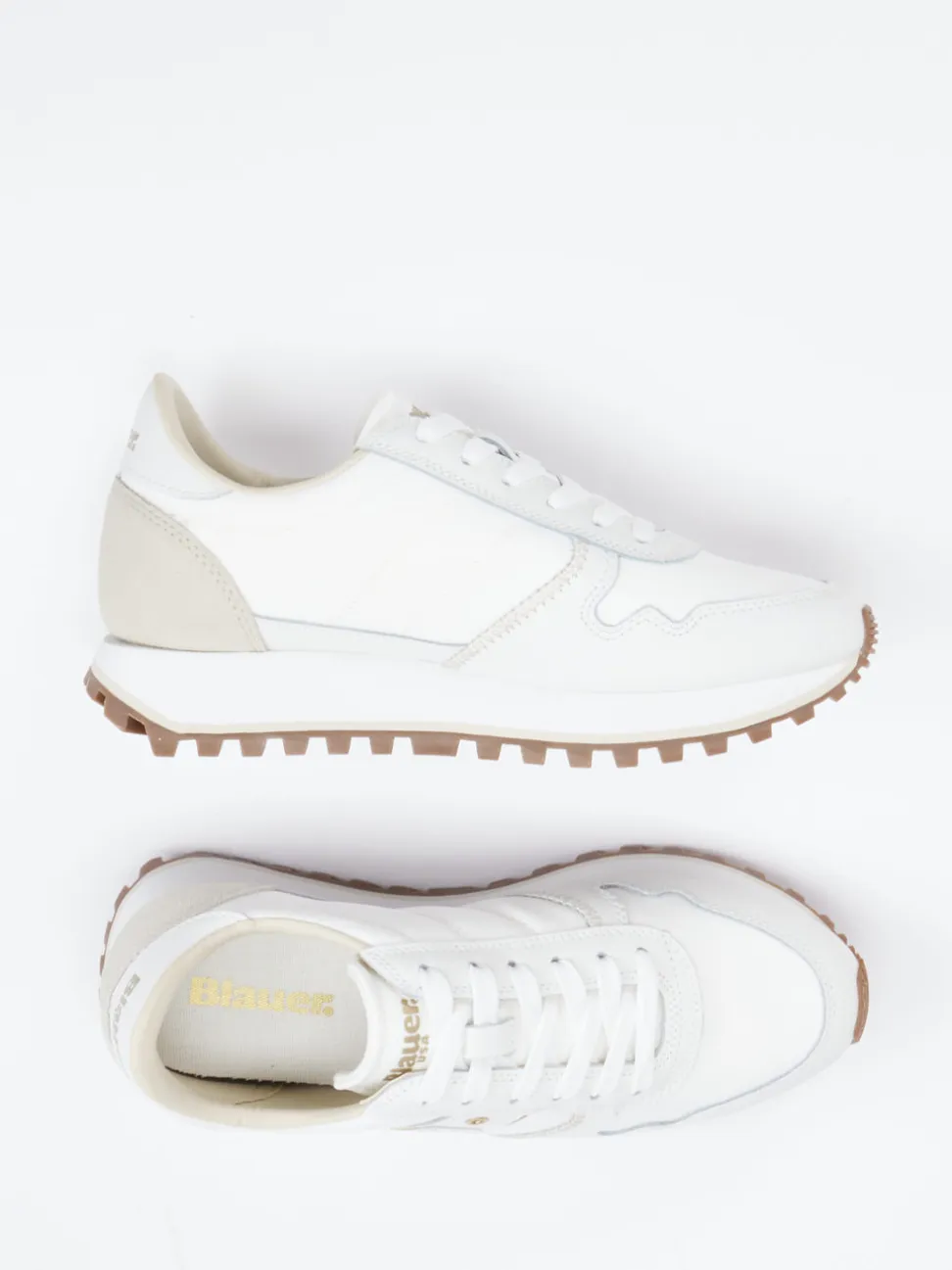 Blauer – Retro-Sneaker aus Veloursleder Off-White