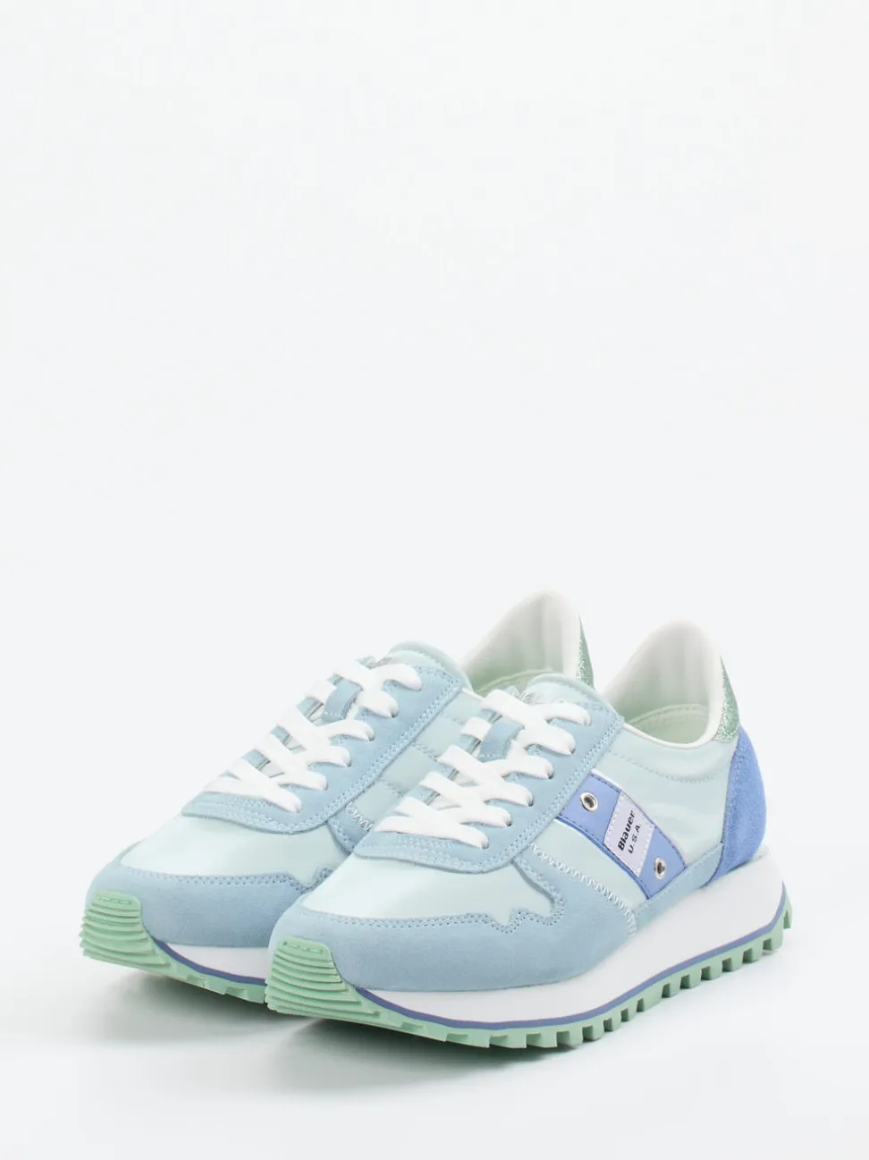 Blauer – Retro-Sneaker aus Veloursleder Pastellblau