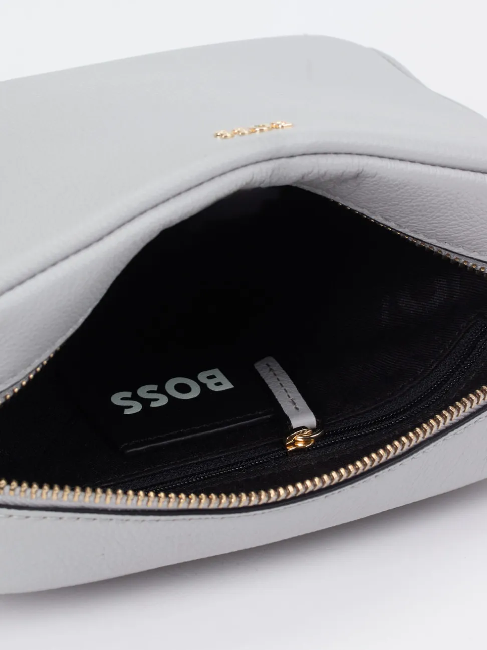 Boss – Crossbody Bag aus Kalbleder in Hellgrau