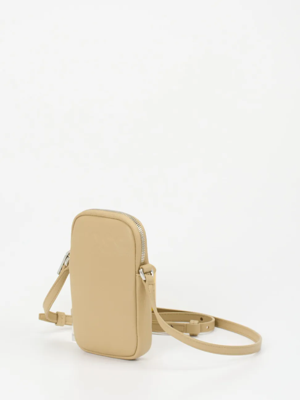 Boss – Handy-Umhängetasche aus Leder in Beige