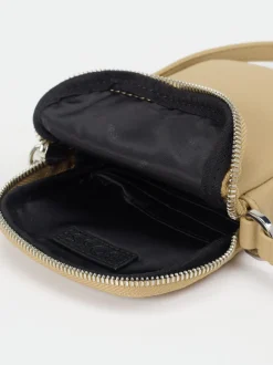 Boss – Handy-Umhängetasche aus Leder in Beige