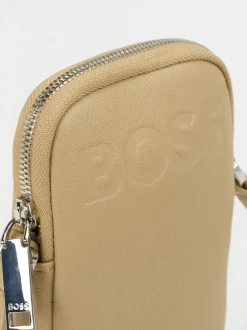 Boss – Handy-Umhängetasche aus Leder in Beige