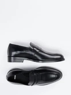 Boss – Loafer aus Kalbleder schwarz glänzend