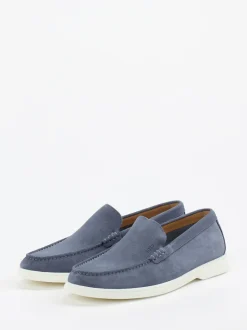 Boss – Loafer aus Veloursleder in Taubenblau