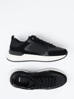 Boss – Low-Top Sneaker aus Velour/Textil Schwarz