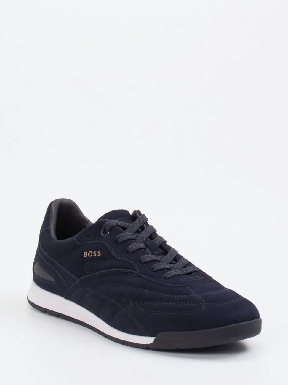 Boss – Low-Top-Sneaker aus Veloursleder Dunkelblau