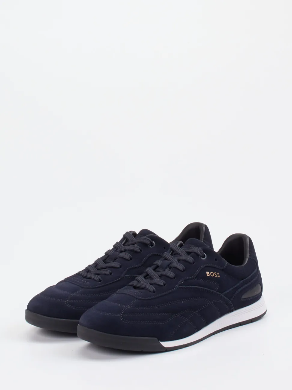 Boss – Low-Top-Sneaker aus Veloursleder Dunkelblau