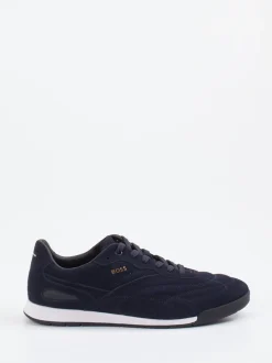 Boss – Low-Top-Sneaker aus Veloursleder Dunkelblau