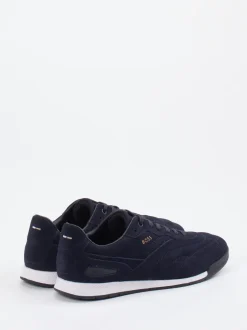Boss – Low-Top-Sneaker aus Veloursleder Dunkelblau