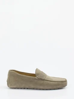 Boss – Penny Loafer aus Veloursleder in Taupe
