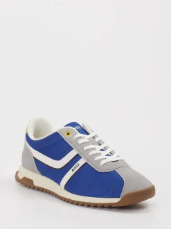 Boss – Retro-Sneaker aus Leder und Textil Blau