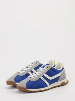 Boss – Retro-Sneaker aus Leder und Textil Blau